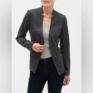 Banana Republic Charcoal Grey Windowpane Blazer - Size 2, Inverted Collar